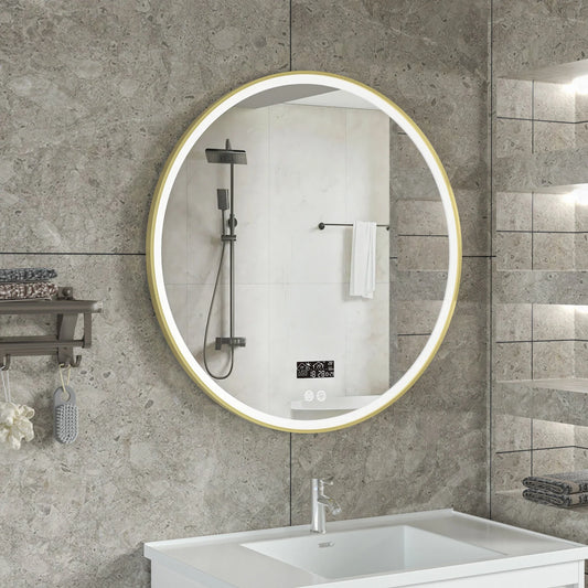 Intelligenter runder Spiegel 80 cm goldener Rahmen mit LED-Beleuchtung, Antibeschlag-Funktion und Wi-Fi