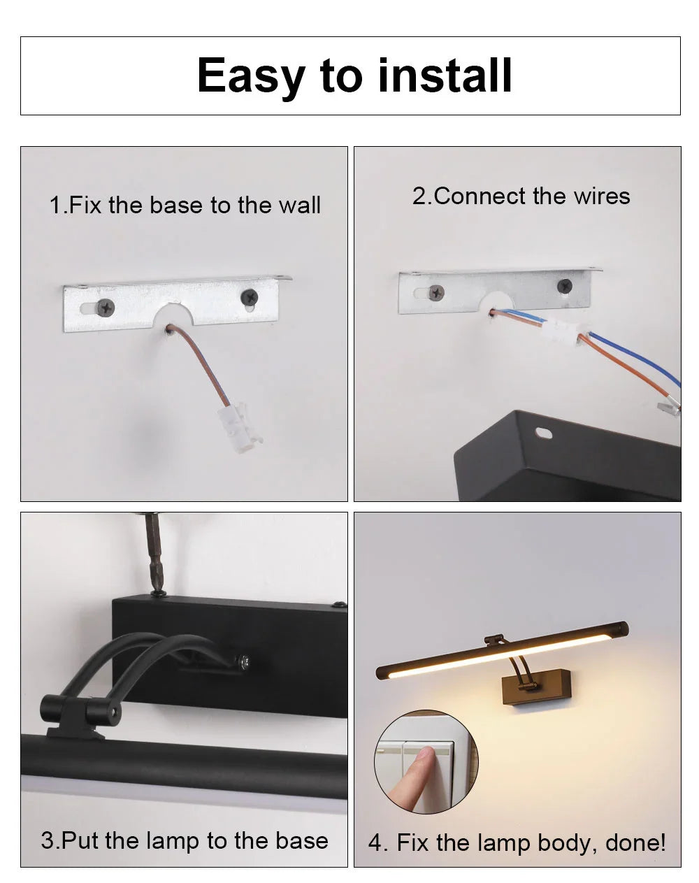 Regelbare schwarze LED-Spiegelleuchte