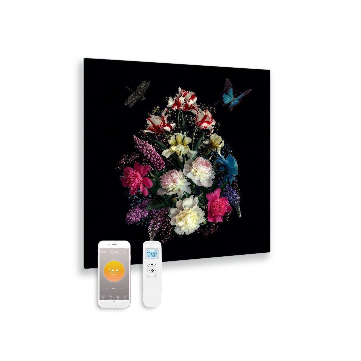 Bedrucktes Glas-Infrarotpaneel mit Wi-Fi und Fernbedienung Blumenstrauß 79x59 450 Watt