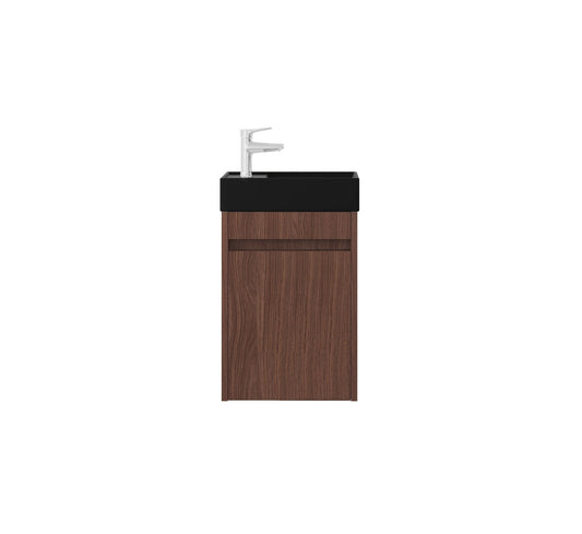 Nurion Waschtischunterschrank Emma - Waschbecken Mattschwarz und Möbel Nussbaum - 41 x 22,5 x 65 cm