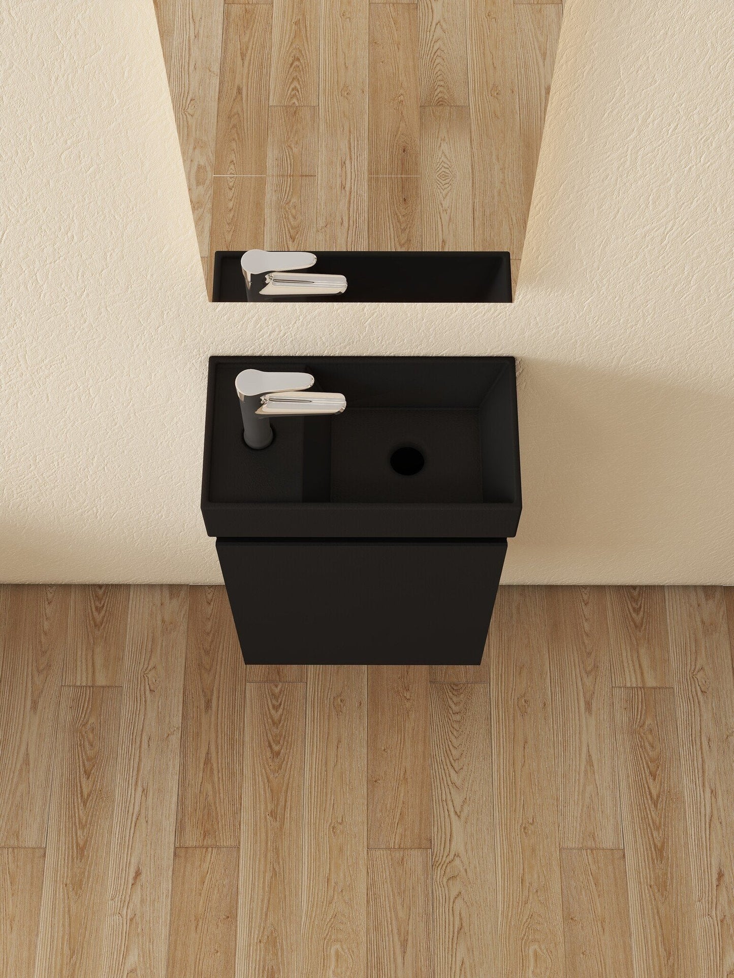 Nurion Waschtischunterschrank Milan - Waschbecken Mattschwarz und Möbel aus schwarzem Holz - 41 x 22,5 x 65 cm
