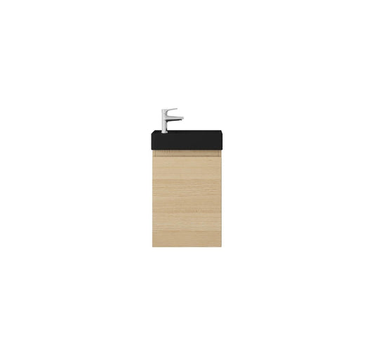 Nurion Waschtischunterschrank Nora - Waschbecken Mattschwarz und Schrank aus hellem Holz - 41 x 22,5 x 65 cm