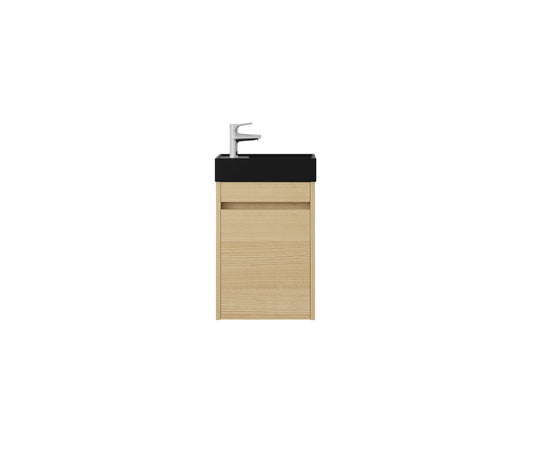 Nurion Waschtischunterschrank Sam - Waschbecken Mattschwarz und Schrank aus hellem Holz - 41 x 22,5 x 65 cm