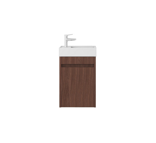 Nurion Waschtischunterschrank Vince - Waschbecken Glänzend Weiß und Schrank aus dunklem Holz - 41 x 22,5 x 65 cm