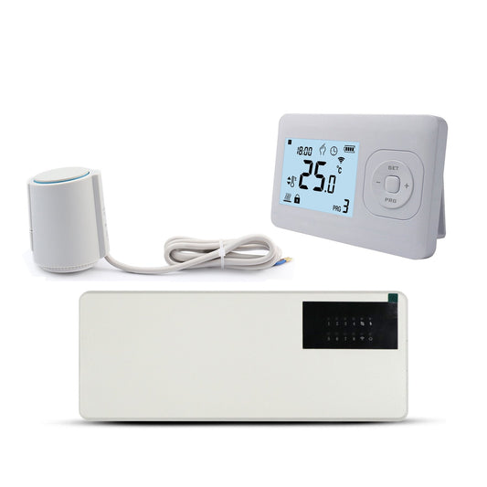 Quality Heating - Serie QH-W - Set - Steuerung der Fußbodenheizungszonen - Kabellose Steuerung - Thermostat