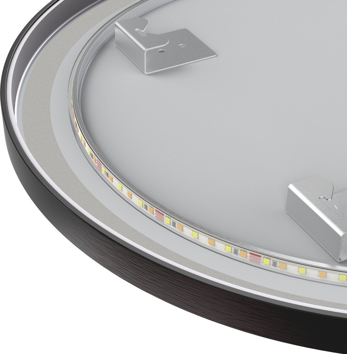 Runder Spiegel 60 cm mit schwarzem Rahmen, LED-Beleuchtung und Antibeschlag-Funktion