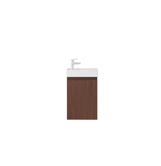 Waschtischunterschrank Nurion Finn - Waschbecken Glänzend Weiß und Möbel aus dunklem Holz - 41 x 22,5 x 65 cm