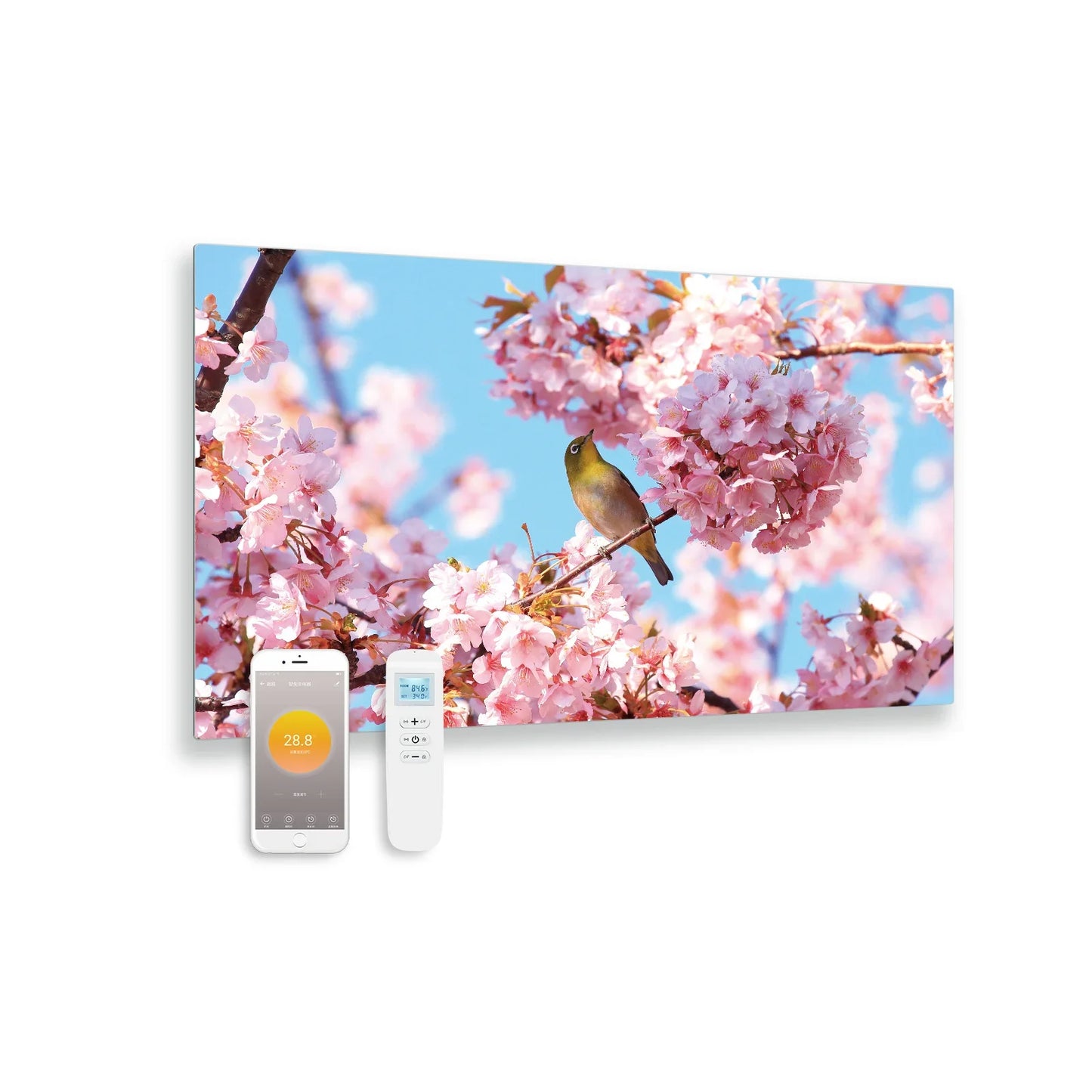 Bedrucktes Glas-Infrarotpaneel mit Wifi und Fernbedienung Blüte 100x59 580 Watt