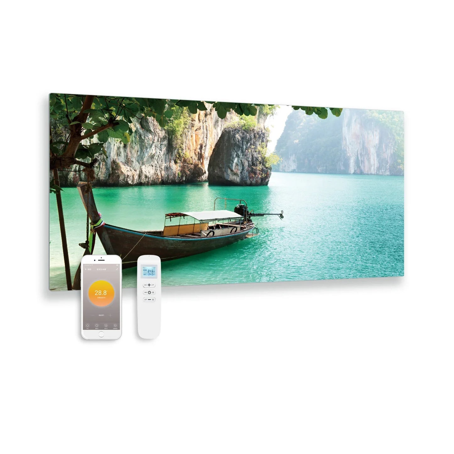 Bedrucktes Glas-Infrarotpaneel mit Wi-Fi und Fernbedienung Boot 119x59 700 Watt