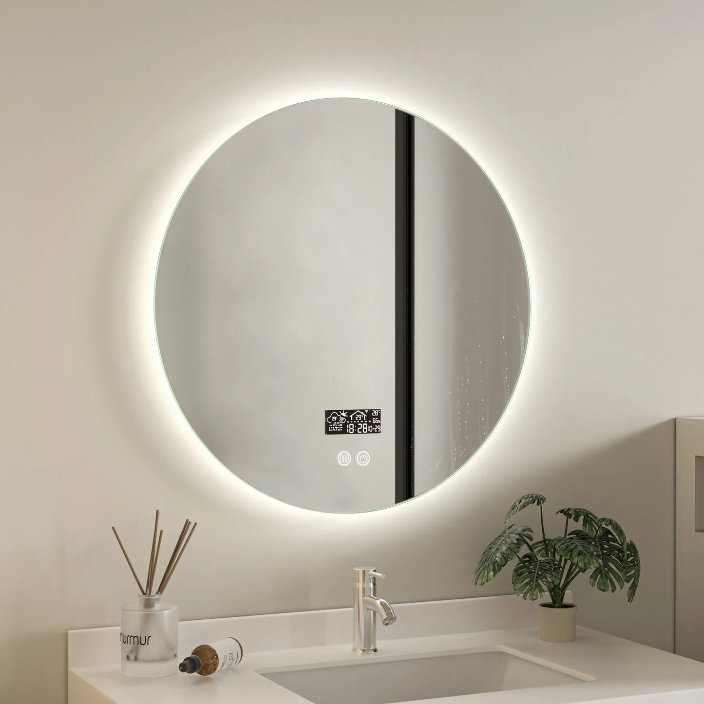 Intelligenter runder Spiegel 60 cm rahmenlos mit LED-Beleuchtung, Antibeschlag-Funktion und Wi-Fi