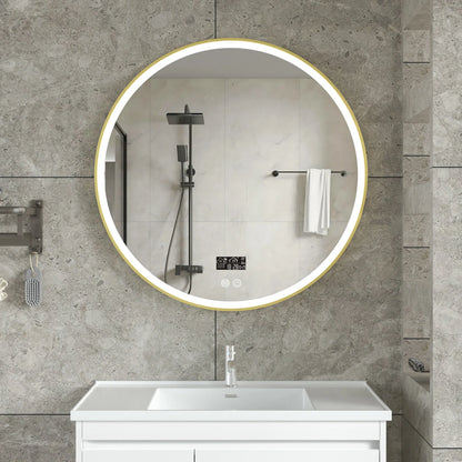 Intelligenter runder Spiegel 80 cm goldener Rahmen mit LED-Beleuchtung, Antibeschlag-Funktion und Wi-Fi