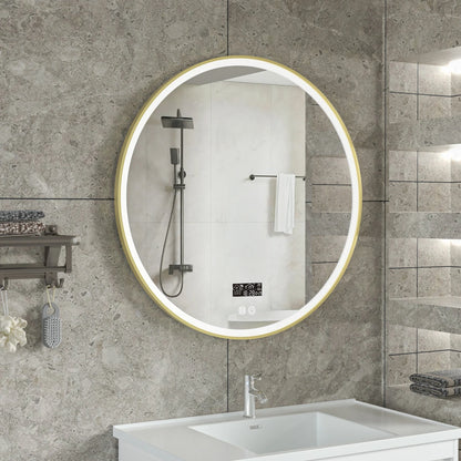 Intelligenter runder Spiegel 80 cm goldener Rahmen mit LED-Beleuchtung, Antibeschlag-Funktion und Wi-Fi