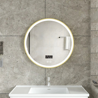 Intelligenter runder Spiegel 80 cm goldener Rahmen mit LED-Beleuchtung, Antibeschlag-Funktion und Wi-Fi