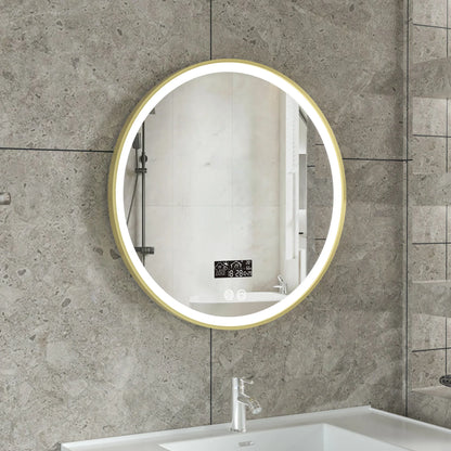 Intelligenter runder Spiegel 80 cm goldener Rahmen mit LED-Beleuchtung, Antibeschlag-Funktion und Wi-Fi