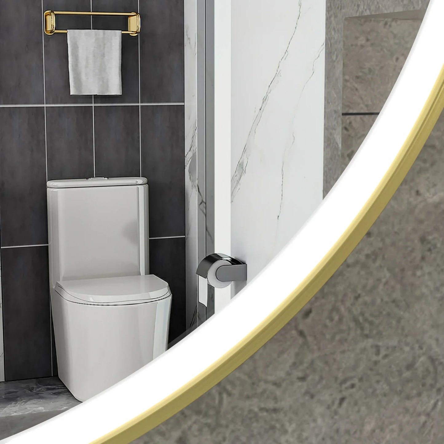 Intelligenter runder Spiegel 80 cm goldener Rahmen mit LED-Beleuchtung, Antibeschlag-Funktion und Wi-Fi