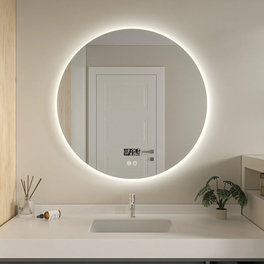 Intelligenter runder Spiegel 80 cm rahmenlos mit LED-Beleuchtung, Antibeschlag-Funktion und Wifi