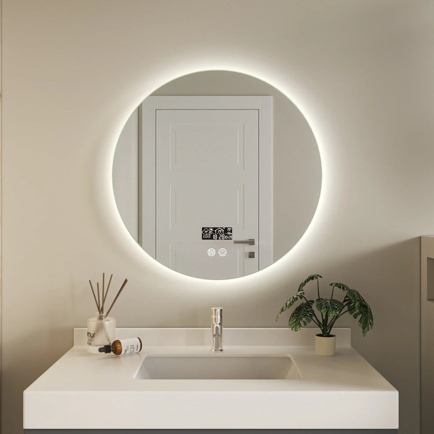Intelligenter runder Spiegel 80 cm rahmenlos mit LED-Beleuchtung, Antibeschlag-Funktion und Wifi