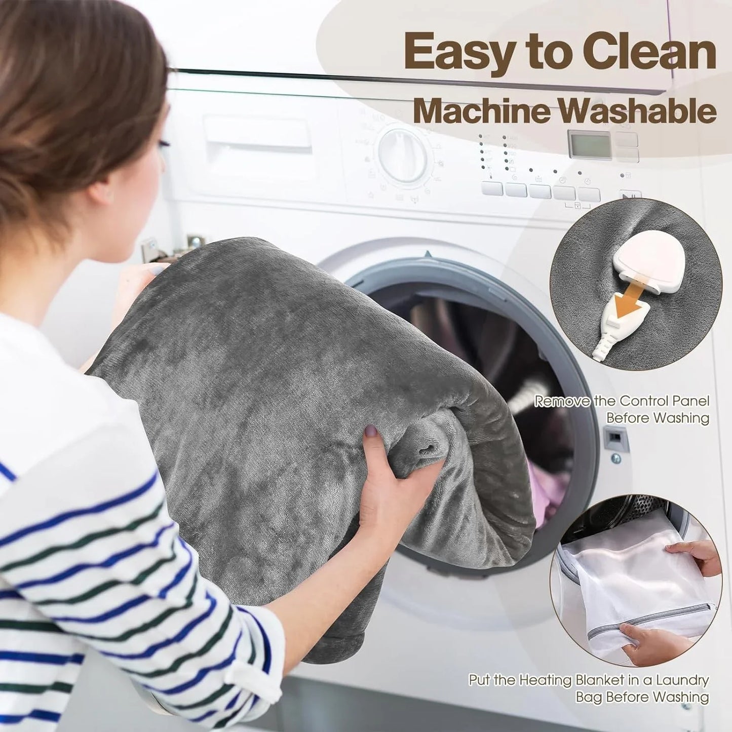 Elektrische Heizdecke - Heizdecke - 1 Person - 180x150 cm - Fleece - Grau
