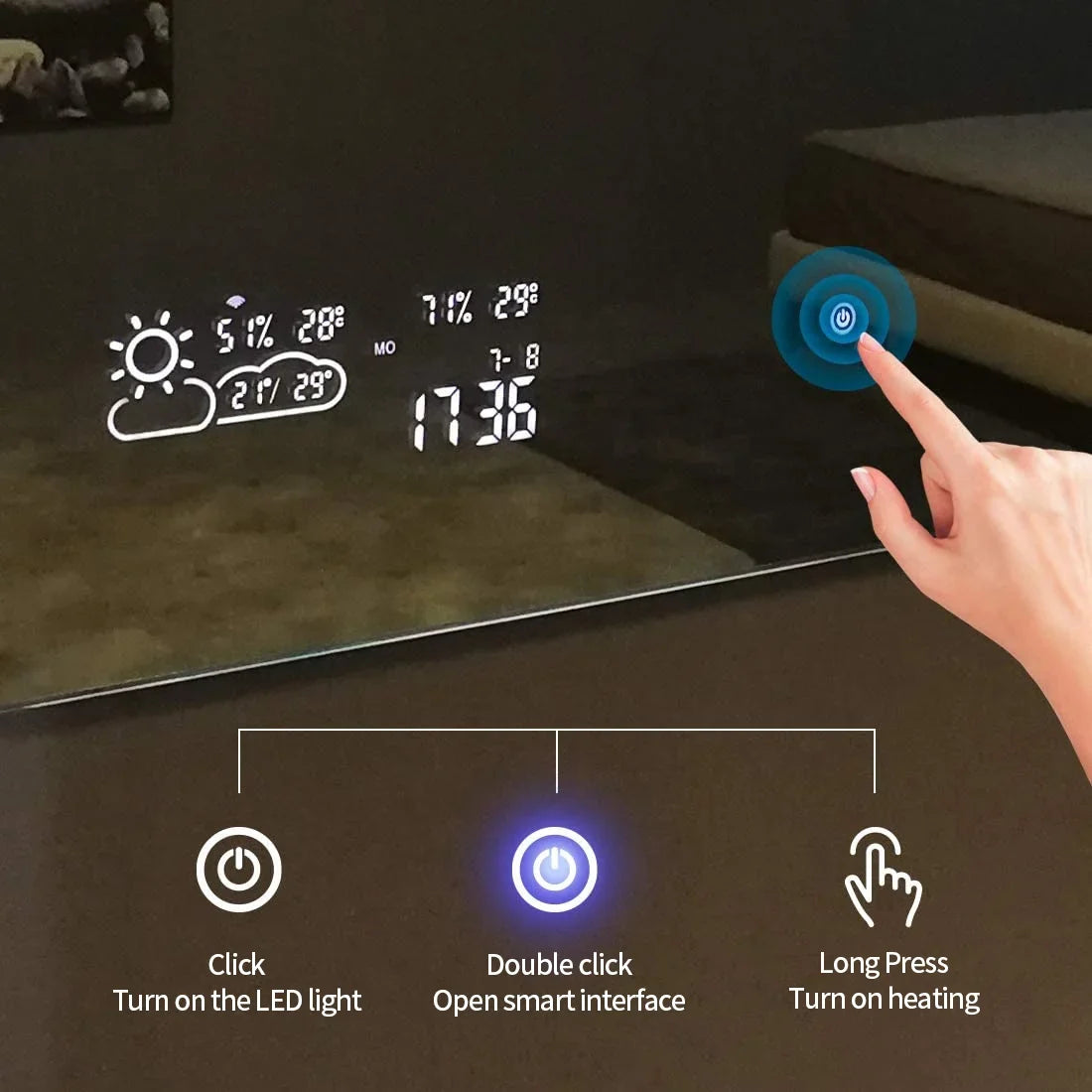 Smartspiegel mit LED-Beleuchtung und Infrarotheizung 60 x 100, 350 Watt