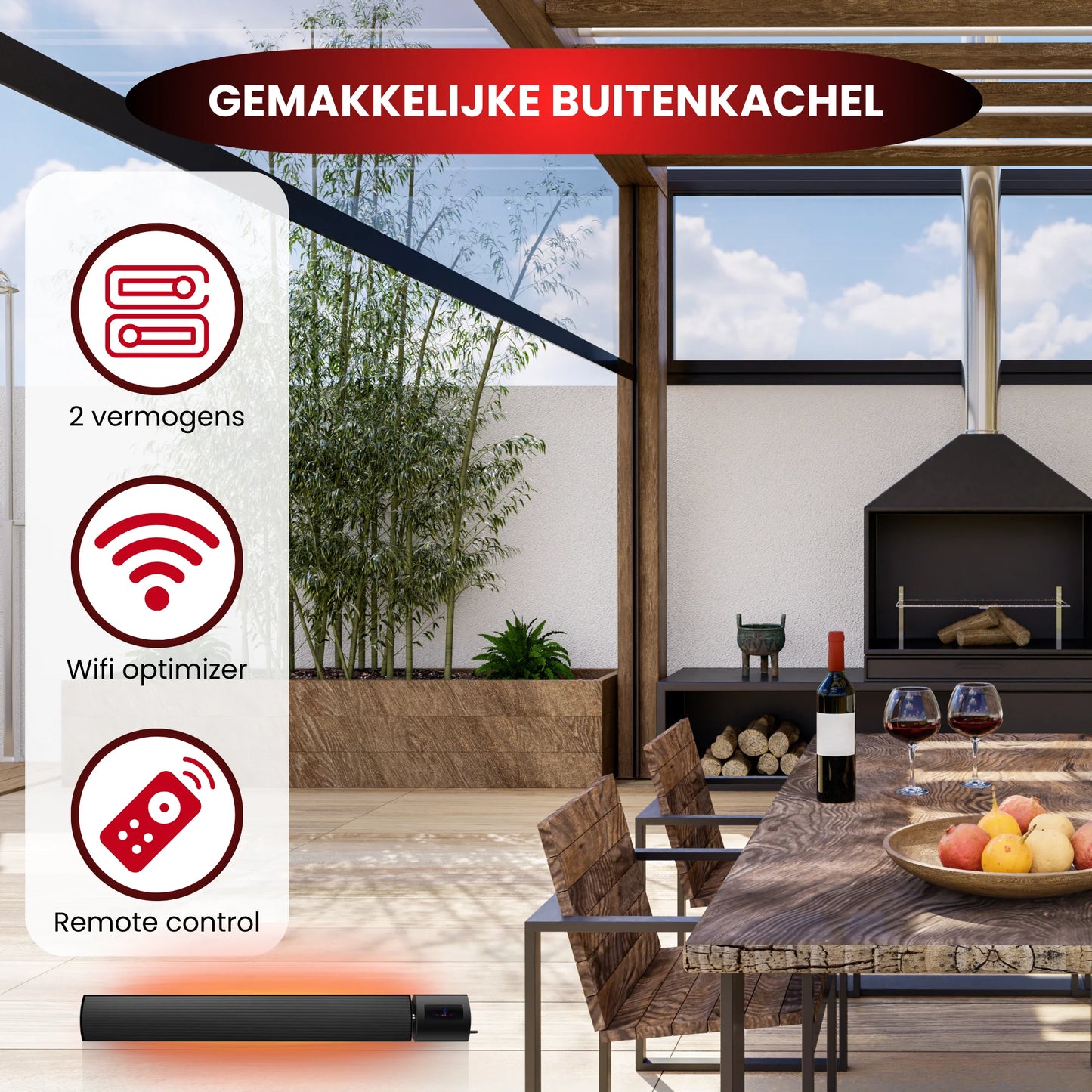 Infrarot-Terrassenheizstrahler Caleo WiFi mit Fernbedienung
