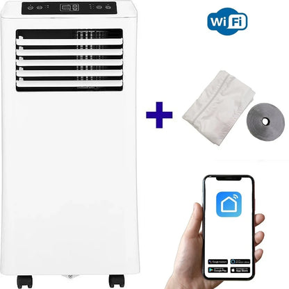 Mobile Klimaanlage WiFi, Entfeuchten und Belüften, mit Fensterabdichtung und Luftreiniger, 7.000 BTU