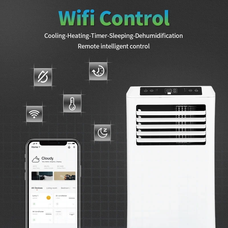 Mobile Klimaanlage WiFi, Entfeuchten und Belüften, mit Fensterabdichtung und Luftreiniger, 7.000 BTU