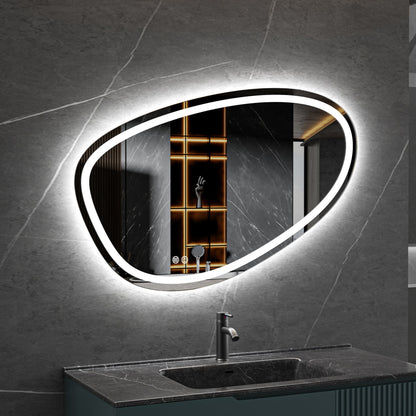 Zweite Wahl - Wandspiegel asymmetrisch, integrierte LED-Beleuchtung und Antibeschlag-Funktion, 100 cm breit und 65 cm hoch - Standard