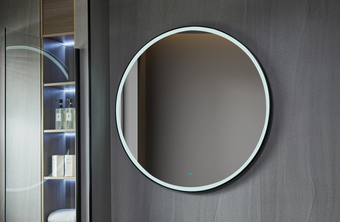 Zweite Wahl - Rundspiegel 60 cm mit schwarzem Rahmen, LED-Beleuchtung und Antibeschlag-Funktion - Standard