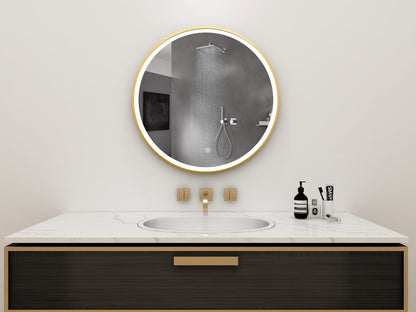 Zweite Wahl - Rundspiegel 80 cm mit goldenem Rahmen, LED-Beleuchtung und Antibeschlag-Funktion - Standard