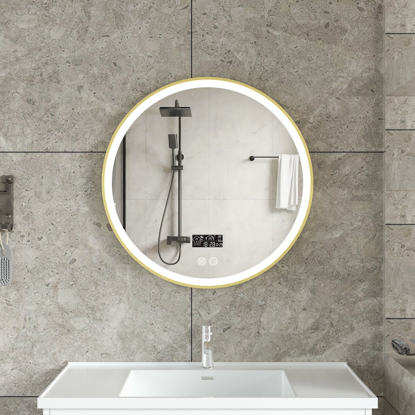 Zweite Wahl - Smarter Rundspiegel 60 cm, goldener Rahmen, mit LED-Beleuchtung, Antibeschlag-Funktion und WiFi - Standard