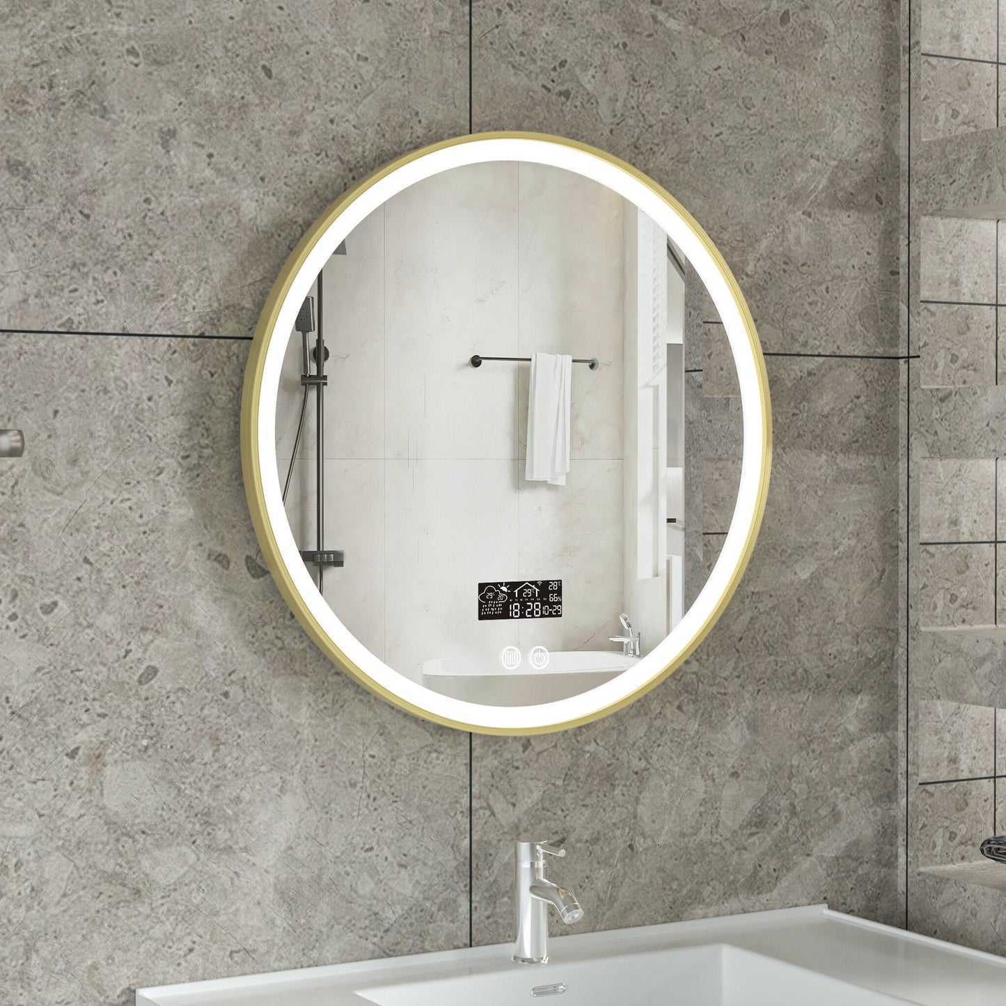 Zweite Wahl - Smarter Rundspiegel 60 cm, goldener Rahmen, mit LED-Beleuchtung, Antibeschlag-Funktion und WiFi - Standard