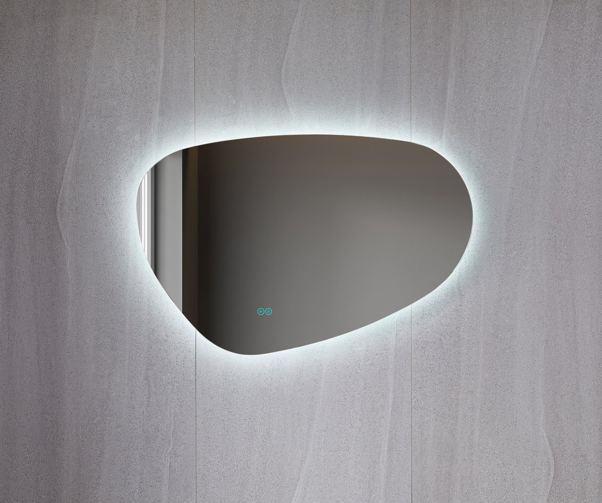 Zweite Wahl - Wandspiegel asymmetrisch, organische LED-Beleuchtung und Antibeschlag-Funktion, 100 cm breit und 65 cm hoch - Standard