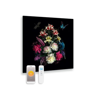 Zweite Wahl - Bedrucktes Glas-Infrarotpaneel mit WiFi und Fernbedienung, Blumenstrauß, 79 x 59, 450 Watt - Standard
