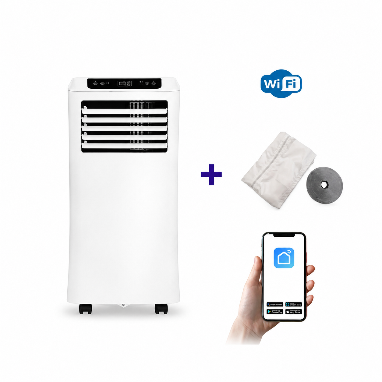 Mobile Klimaanlage WiFi, Entfeuchten und Belüften, mit Fensterabdichtung und Luftreiniger, 9.000 BTU