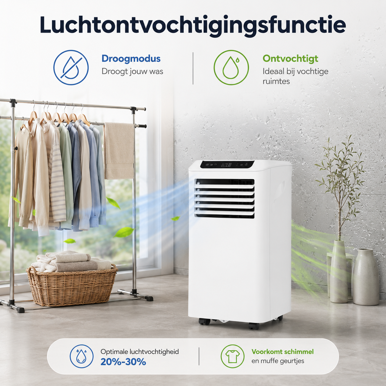 Mobile Klimaanlage WiFi, Entfeuchten und Belüften, mit Fensterabdichtung und Luftreiniger, 9.000 BTU