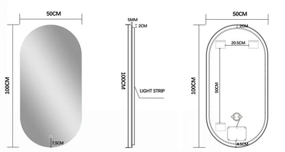 Zweite Wahl - Spiegel mit LED, oval, 50 x 100 cm - Default