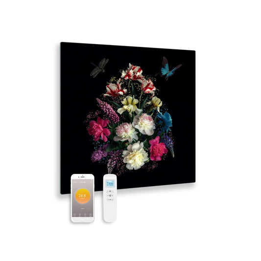 Bedrucktes Glas-Infrarotpaneel mit Wi-Fi und Fernbedienung Blumenstrauß 79x59 450 Watt
