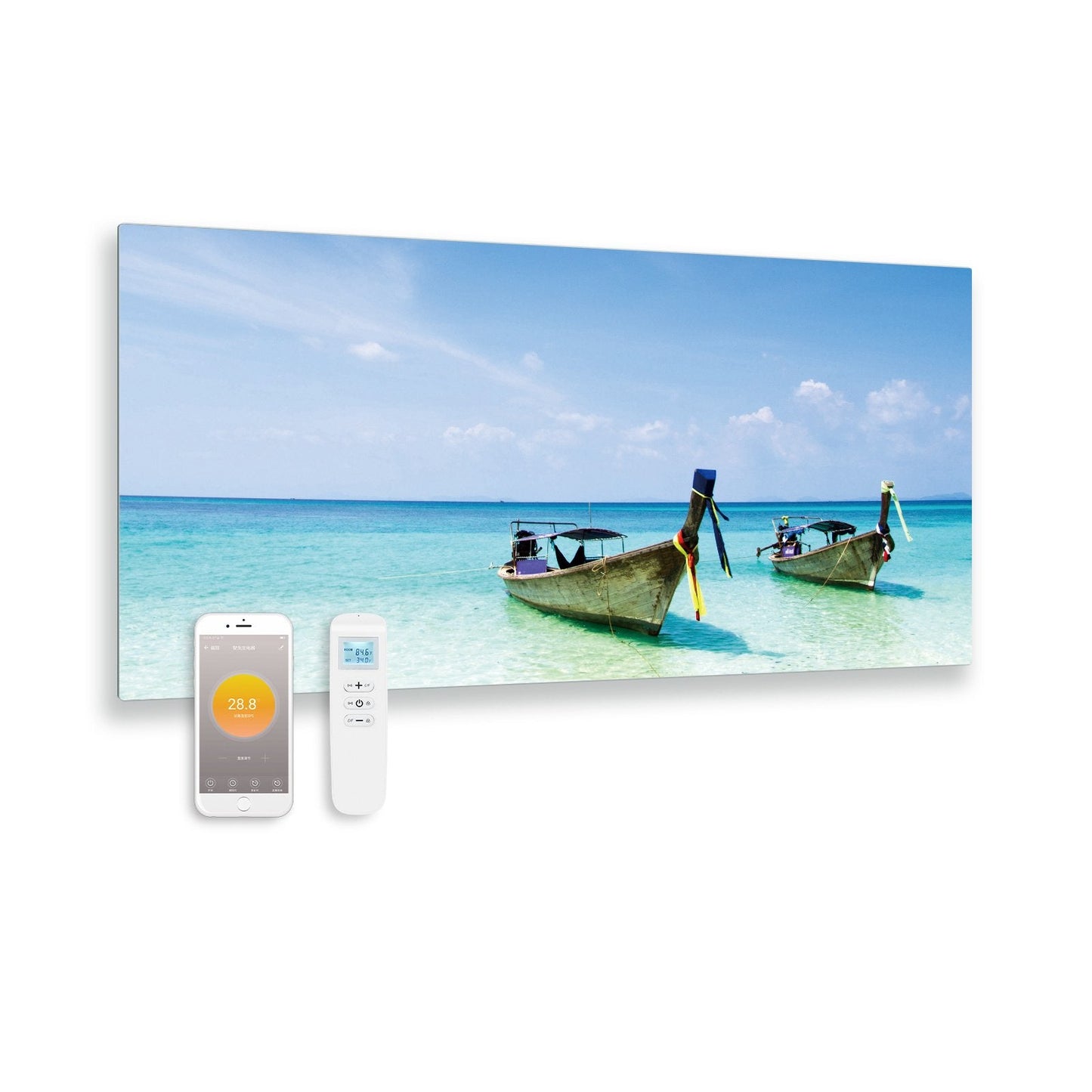 Bedrucktes Glas-Infrarotpaneel mit Wi-Fi und Fernbedienung Meer 119x59 700 Watt