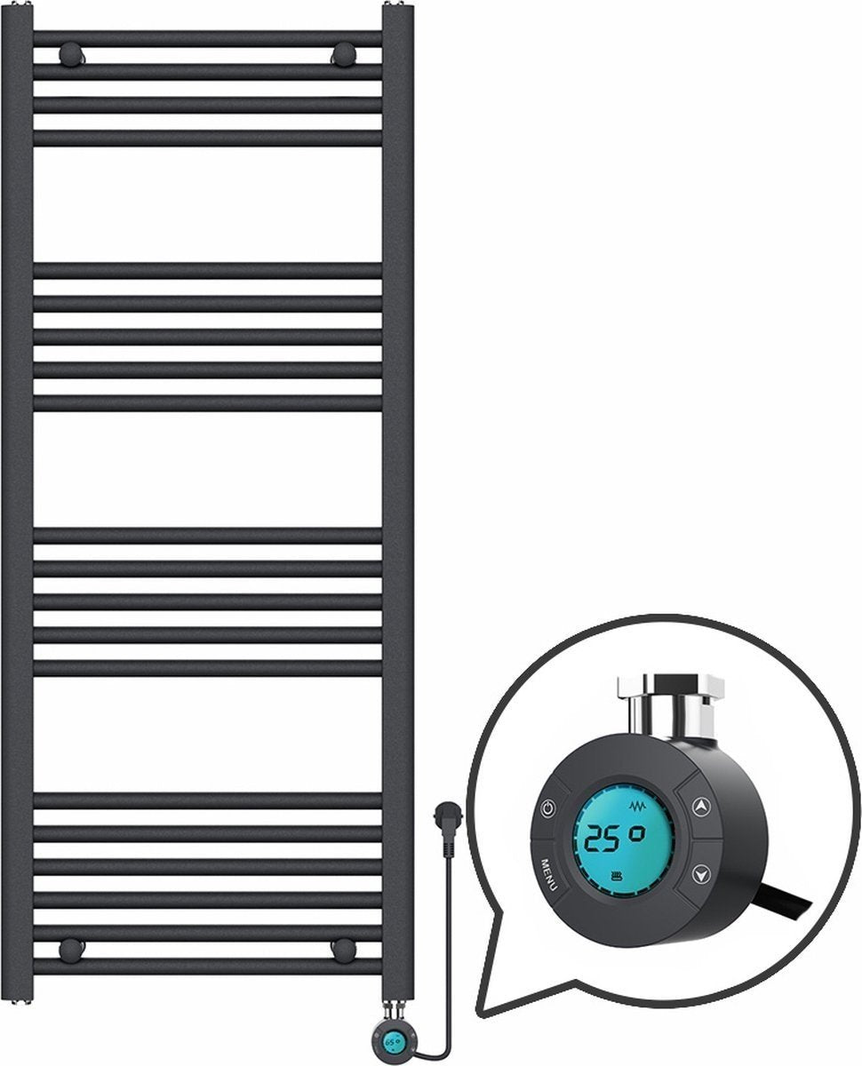 Elektrischer Handtuchheizkörper mit digitalem Thermostat - Badheizkörper - 1200 × 500 mm - Mattschwarz - 500 Watt