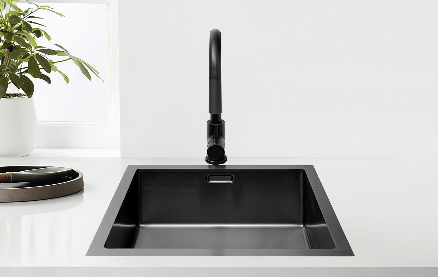Spüle Nurion Black Metal 44,5 x 34,5 – Küchenspüle - Küchenspülen – Spülbecken - ohne Hahnloch, Edelstahl