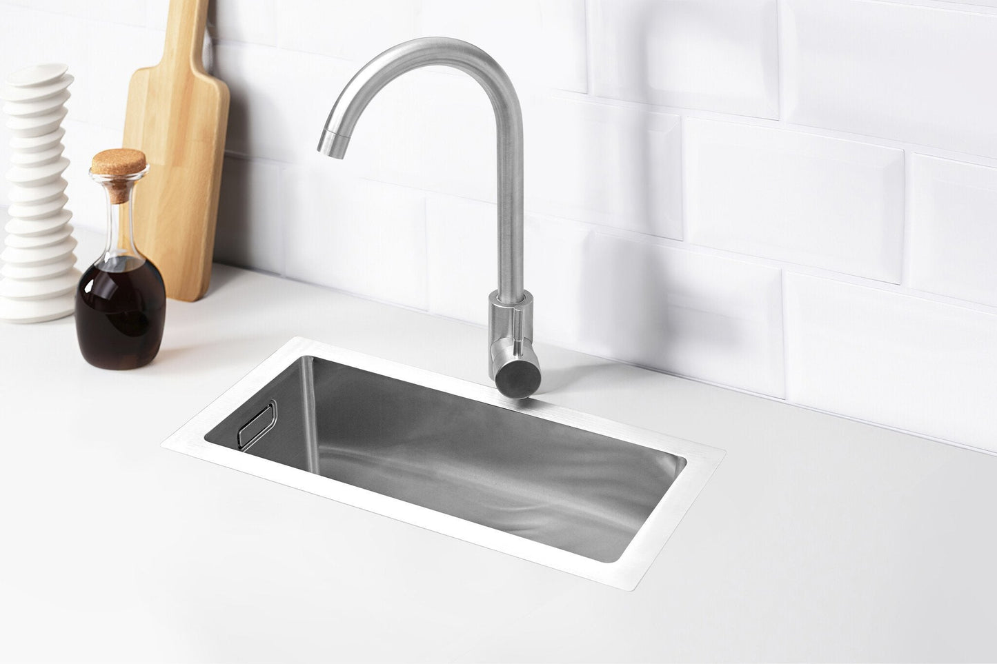 Nurion Edelstahl-Spüle 16,5 x 38,5 – Küchenspüle - Küchenspülen – Küchenwaschbecken - ohne Hahnloch (Edelstahl)