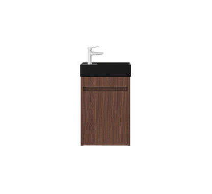 Nurion Waschtischunterschrank Emma - Waschbecken Mattschwarz und Möbel Nussbaum - 41 x 22,5 x 65 cm