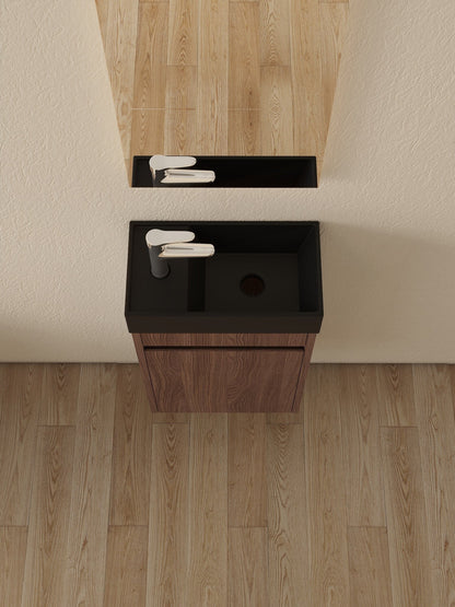 Nurion Waschtischunterschrank Emma - Waschbecken Mattschwarz und Möbel Nussbaum - 41 x 22,5 x 65 cm