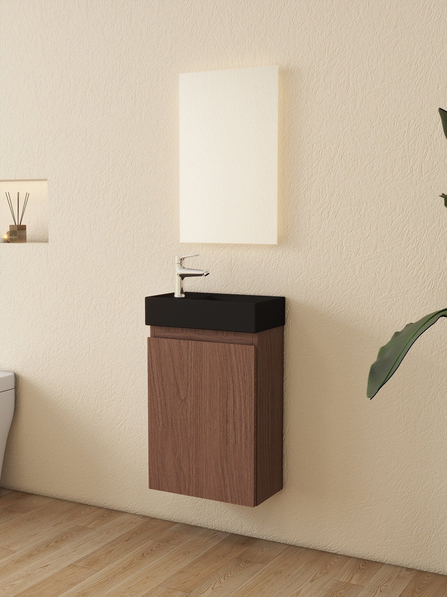 Nurion Waschtischunterschrank Jule - Waschbecken Mattschwarz und Schrank aus Eichenholz - 41 x 22,5 x 65 cm