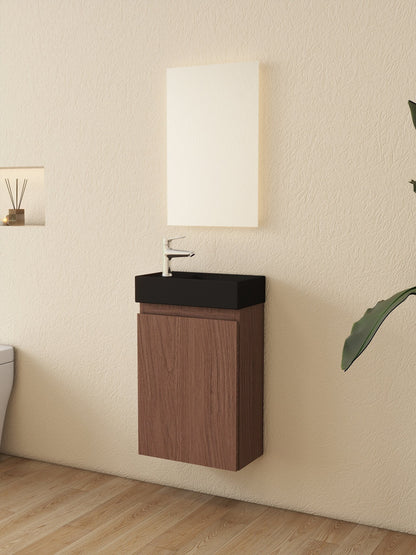 Nurion Waschtischunterschrank Jule - Waschbecken Mattschwarz und Schrank aus Eichenholz - 41 x 22,5 x 65 cm