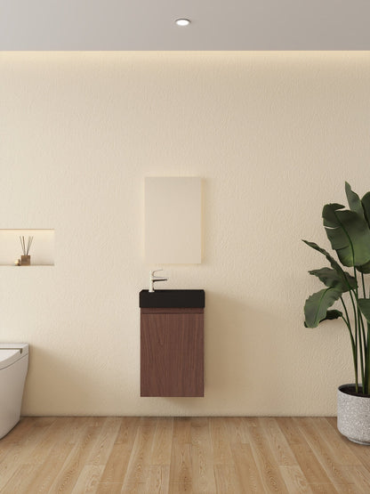 Nurion Waschtischunterschrank Jule - Waschbecken Mattschwarz und Schrank aus Eichenholz - 41 x 22,5 x 65 cm