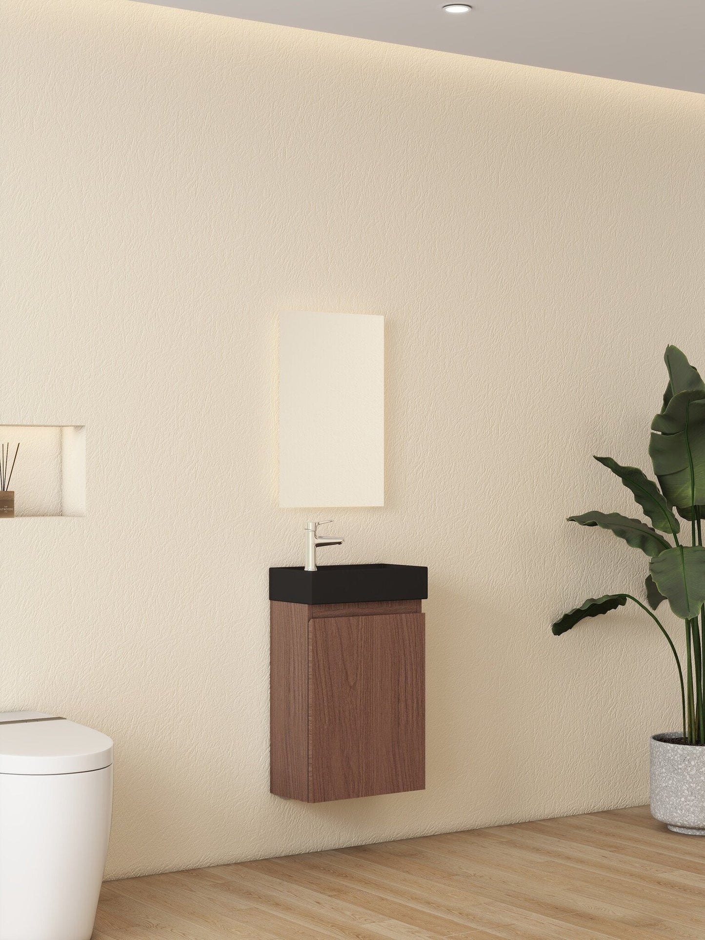 Nurion Waschtischunterschrank Jule - Waschbecken Mattschwarz und Schrank aus Eichenholz - 41 x 22,5 x 65 cm