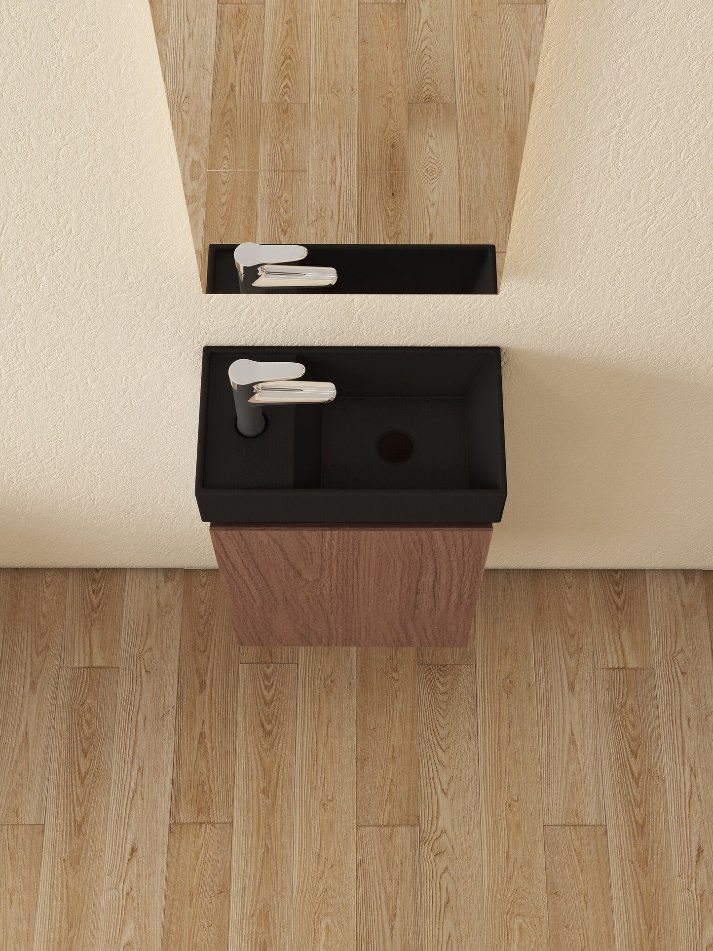 Nurion Waschtischunterschrank Jule - Waschbecken Mattschwarz und Schrank aus Eichenholz - 41 x 22,5 x 65 cm