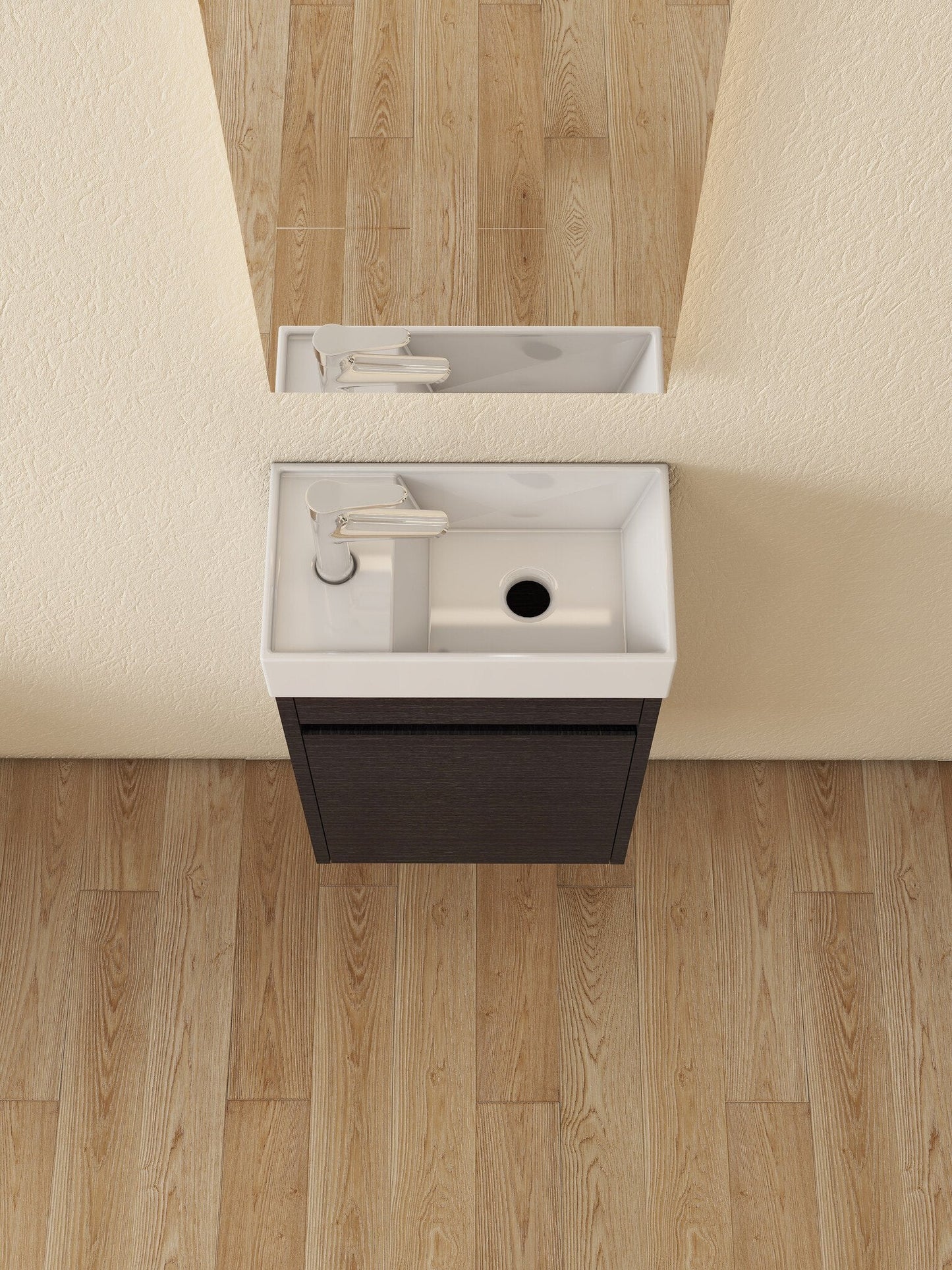 Waschtischunterschrank Nurion Luca - Waschbecken Glänzend Weiß und Möbel aus schwarzem Holz - 41 x 22,5 x 65 cm
