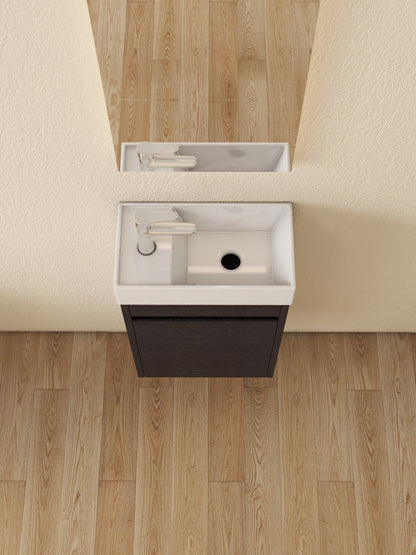 Waschtischunterschrank Nurion Luca - Waschbecken Glänzend Weiß und Möbel aus schwarzem Holz - 41 x 22,5 x 65 cm